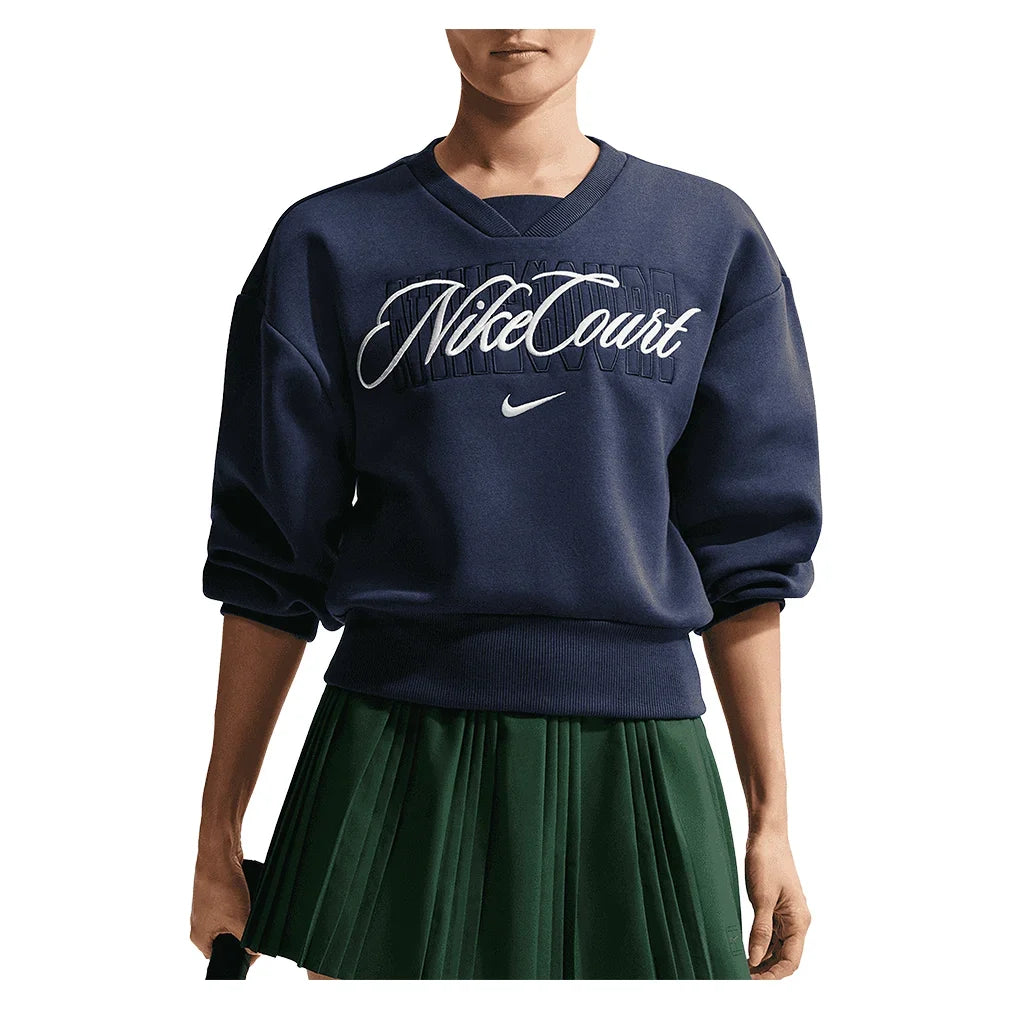 Women's Court Collection French Terry Tennis Crew Midnight Navy and Sail-Apparel-Nike-IB0757-410_1-705577Tennis Express