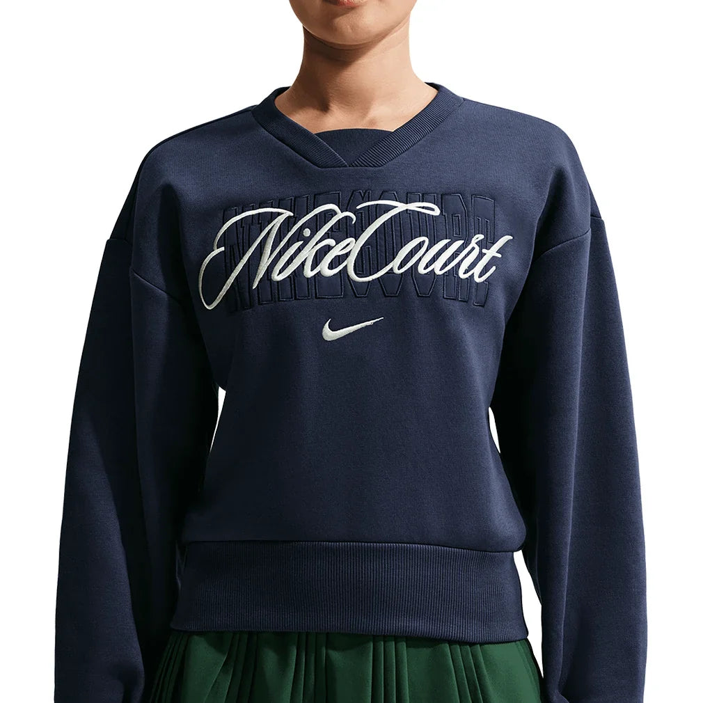 Women's Court Collection French Terry Tennis Crew Midnight Navy and Sail-Apparel-Nike-IB0757-410_3-Tennis Express