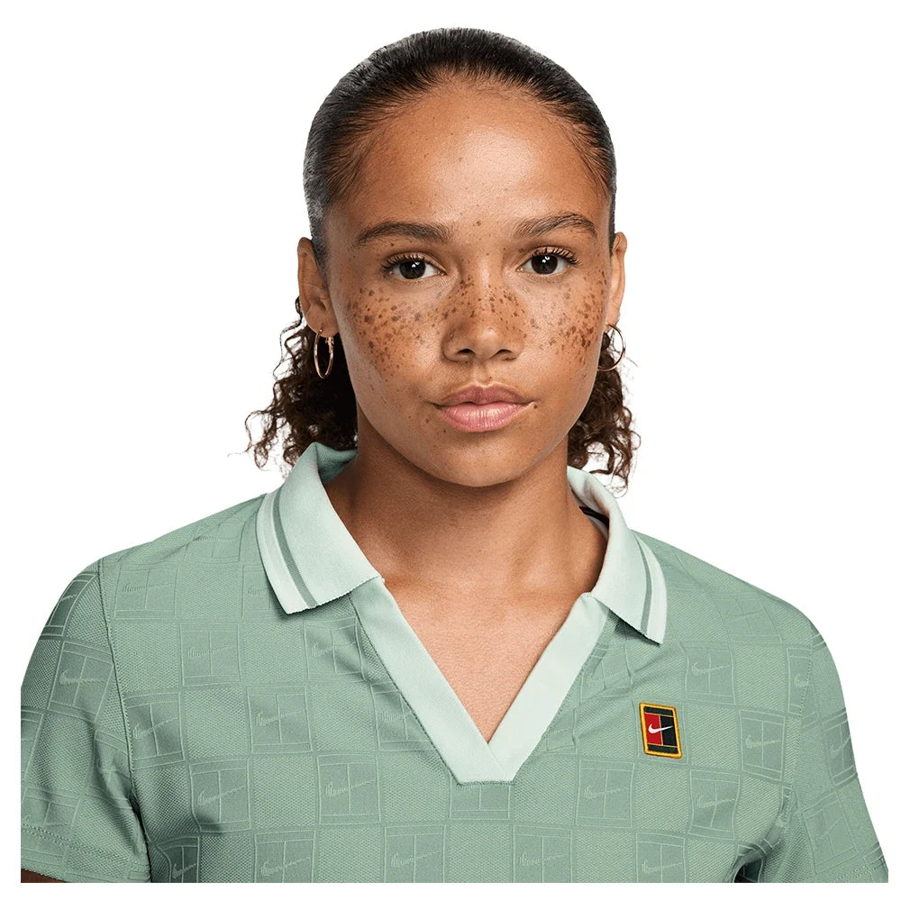 Women's Dri-FIT Court Collection Cropped Tennis Polo Steam and Barely Green,Apparel,Nike,,,Tennis Express,IB0772-006-3