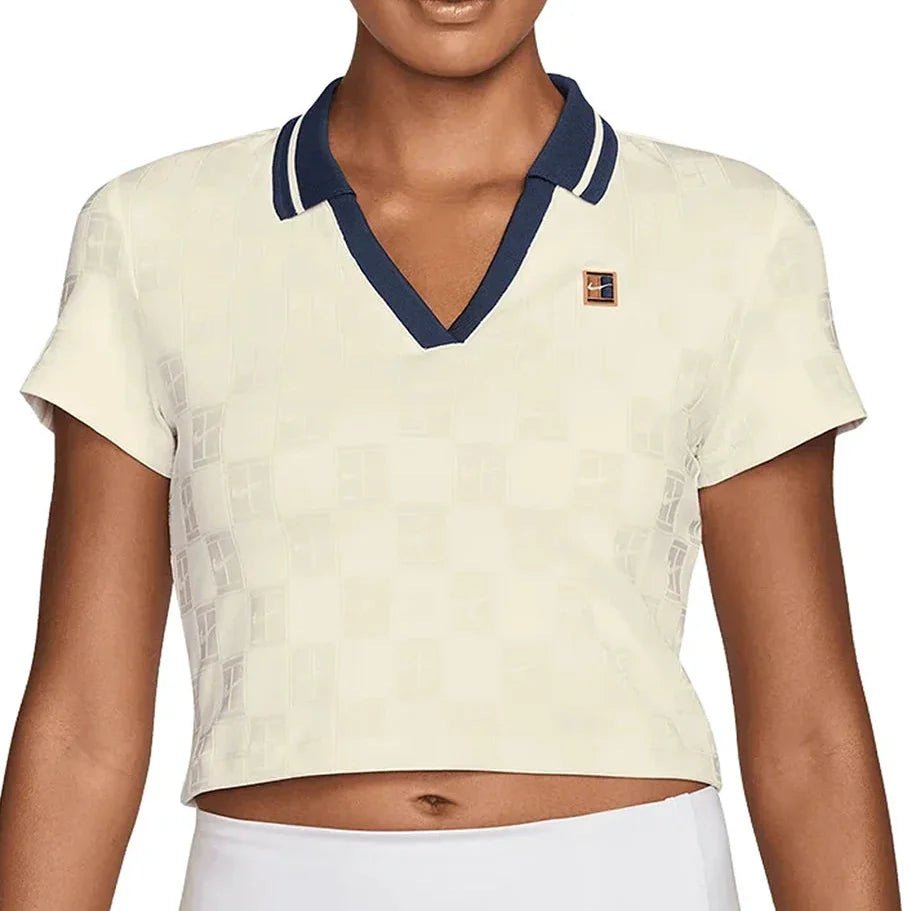 Women's Dri-FIT Court Collection Cropped Tennis Polo Sail and Midnight Navy,Apparel,Nike,,,Tennis Express,IB0772-133