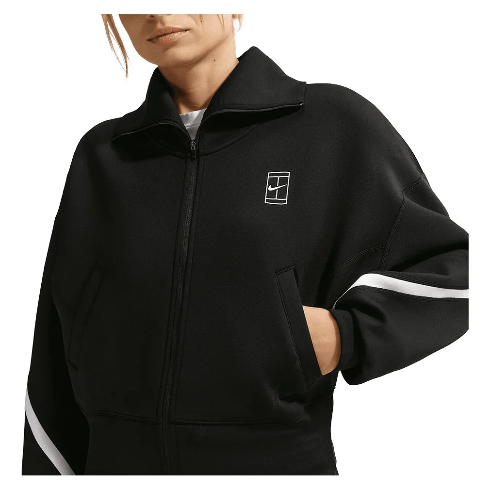 Women's Court Dri-FIT Advantage Full Zip Tennis Jacket Black and White-Apparel-Nike-IB0776-010-2-Tennis Express