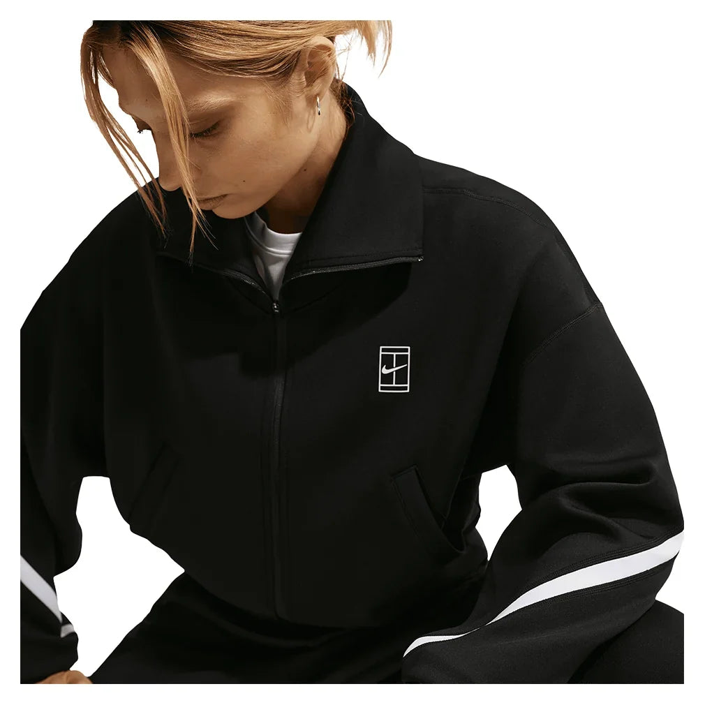 Women's Court Dri-FIT Advantage Full Zip Tennis Jacket Black and White-Apparel-Nike-IB0776-010-3-Tennis Express