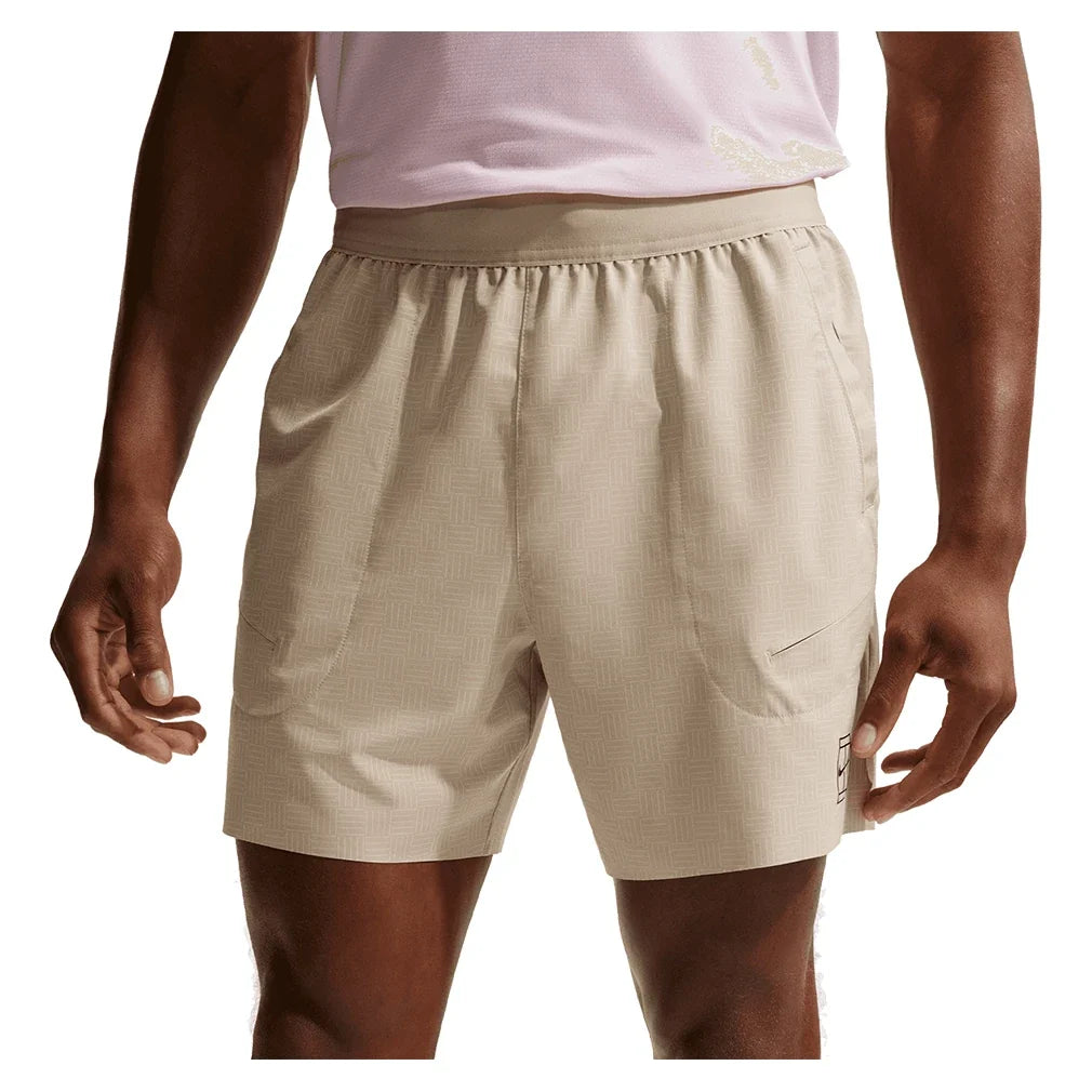 Men's Court Dri-FIT Advantage Print 6 Inch Tennis Short Desert Khaki and Black-Apparel-Nike-IB1071-253-3-704643Tennis Express