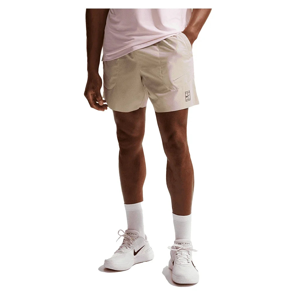 Men's Court Dri-FIT Advantage Print 6 Inch Tennis Short Desert Khaki and Black-Apparel-Nike-IB1071-253-5-Tennis Express