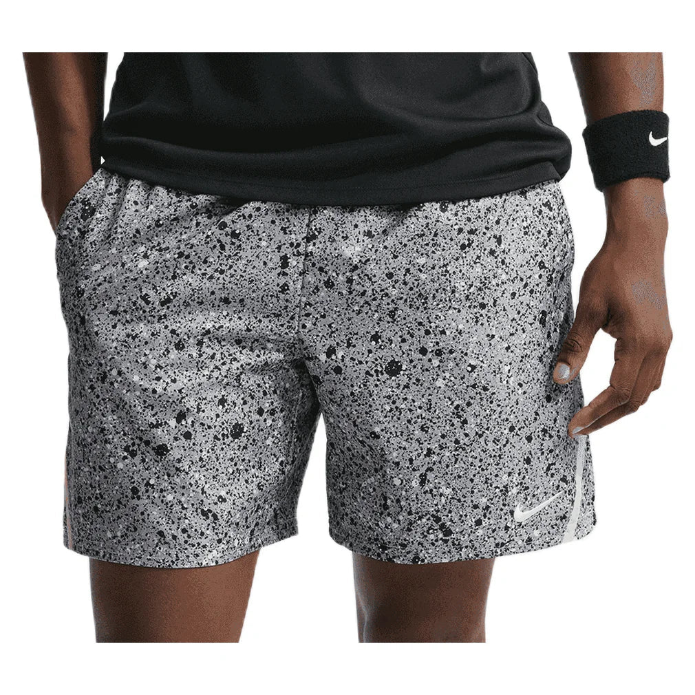 Men's Court Dri-FIT Victory 7 Inch All Over Print Tennis Short, Nike, 090 Stealth/Lt Lemon Twist, Tennis Express, IB1080-H26-090-STEALTH-LT-LEMON-TWIST-1