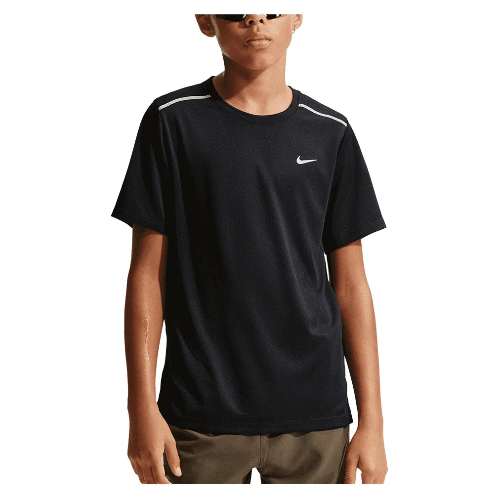 Boys' Dri-FIT Short Sleeve Miler Top Black and Reflective Silver-Apparel-Nike-IF2425-010-3-705785Tennis Express