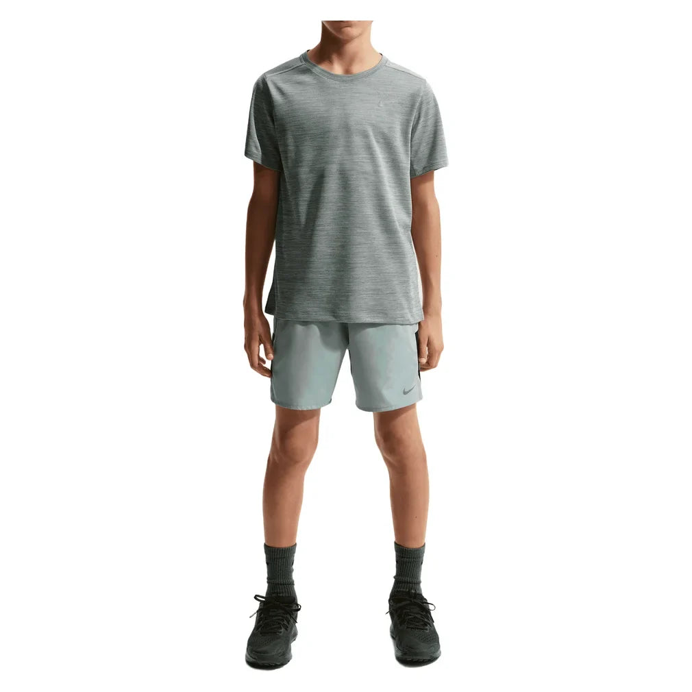 Boys' Dri-FIT Miler Short Sleeve Training Top Smoke Grey and Heather, Nike, Tennis Express, IF2425-084H26-2