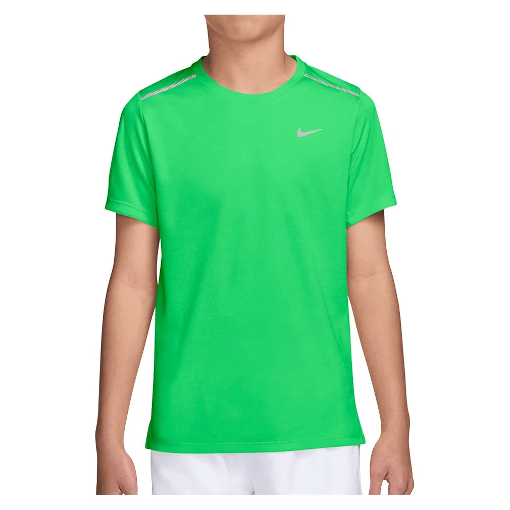 Boys' Dri-FIT Miler Short Sleeve Training Top,Apparel,Nike,330 Green Spark/Reflective Silver,XS,Tennis Express,IF2425-330