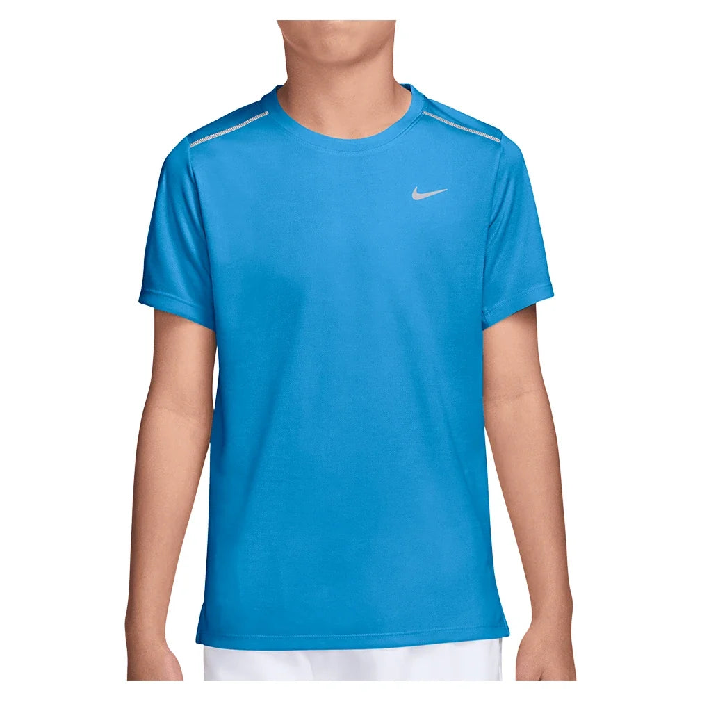 Boys' Dri-FIT Miler Short Sleeve Training Top,Apparel,Nike,435 Lt Photo Blue/Reflective Silver,XS,Tennis Express,IF2425-435