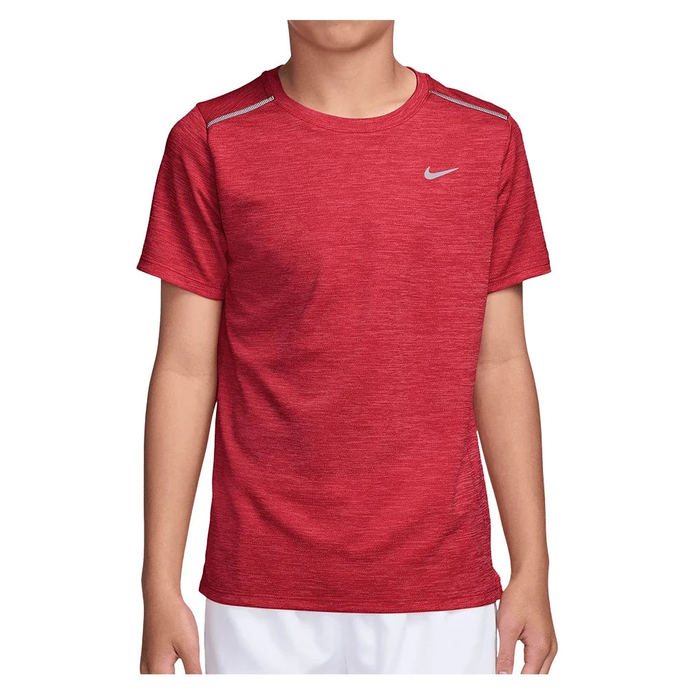 Boys' Dri-FIT Miler Short Sleeve Training Top,Apparel,Nike,608 Tough/Sport Red,XS,Tennis Express,IF2425-608