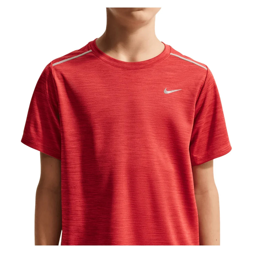 Boys' Dri-FIT Miler Short Sleeve Training Top, Nike, 609 Tough/University Red, Tennis Express, IF2425-H26-609-TOUGH-UNIVERSITY-RED-1