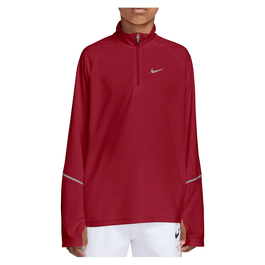 Boys' Dri-FIT Miler Half Zip Top,Apparel,Nike,608 Tough Red/Reflective Silver,XS,Tennis Express,IF2426-608
