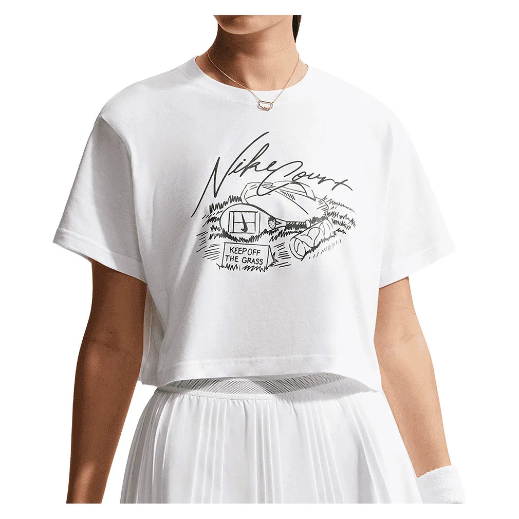 Women's Court Slam Crop Tennis Tee,Apparel,Nike,100 White,XS,Tennis Express,IM0310-100_1