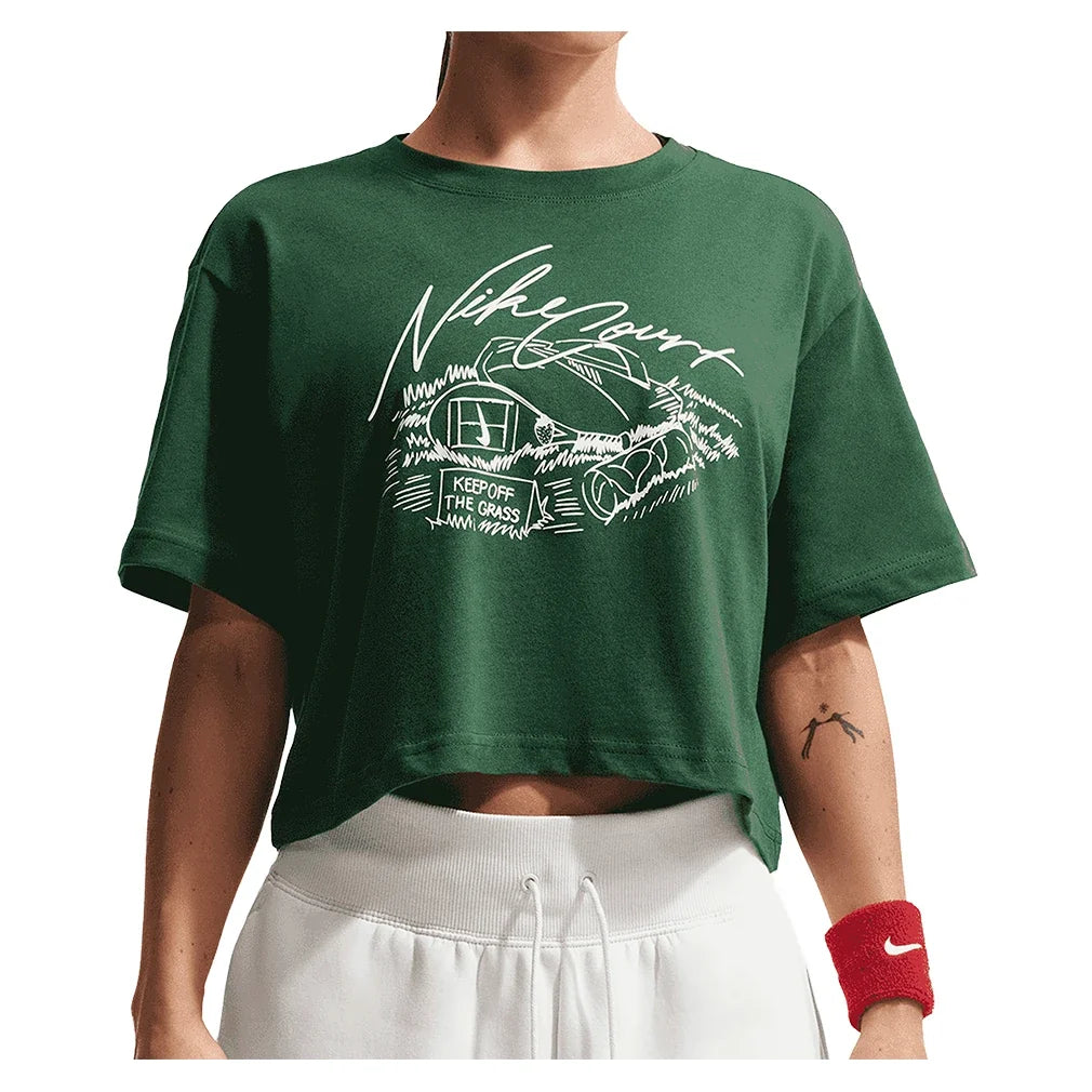 Women's Court Slam Crop Tennis Tee,Apparel,Nike,341 Gorge Green,XS,Tennis Express,IM0310-341
