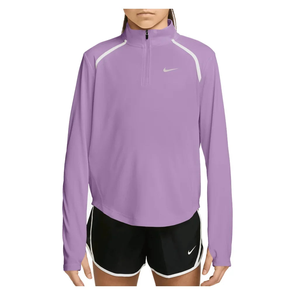 Girls' Dri-FIT Tempo Long-Sleeve Half-Zip Training Top Violet Star and White, Nike, Violet Star/White, Tennis Express, IM3661-589H26-VIOLET-STAR-WHITE-1