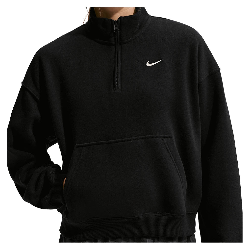 Girls' Sportswear Studio Fleece Oversized 1/4-Zip Top Black and White,Apparel,Nike,,,Tennis Express,IM4948-010-3