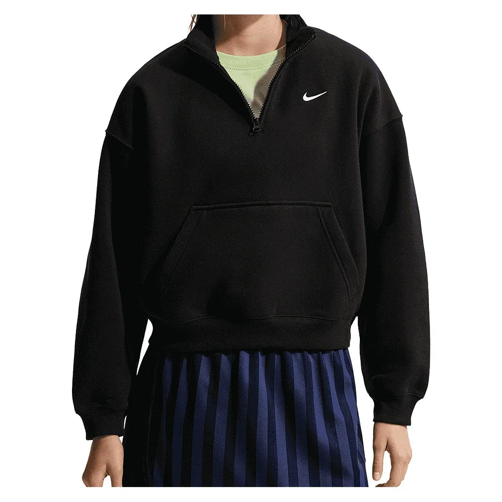 Girls' Sportswear Studio Fleece Oversized 1/4-Zip Top Black and White,Apparel,Nike,010 Black/White,XS,Tennis Express,IM4948-010
