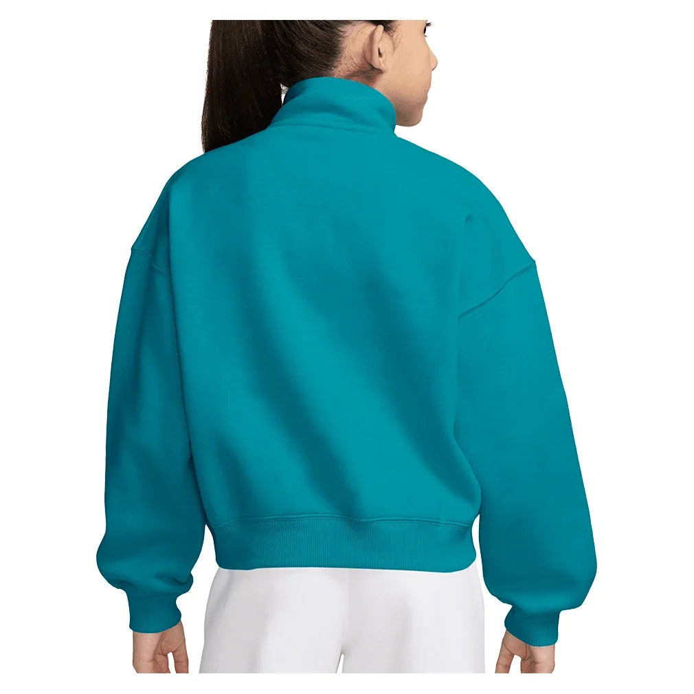 Girls' Sportswear Studio Fleece Oversized 1/4-Zip Top Black and White,Apparel,Nike,,,Tennis Express,IM4948-300-2