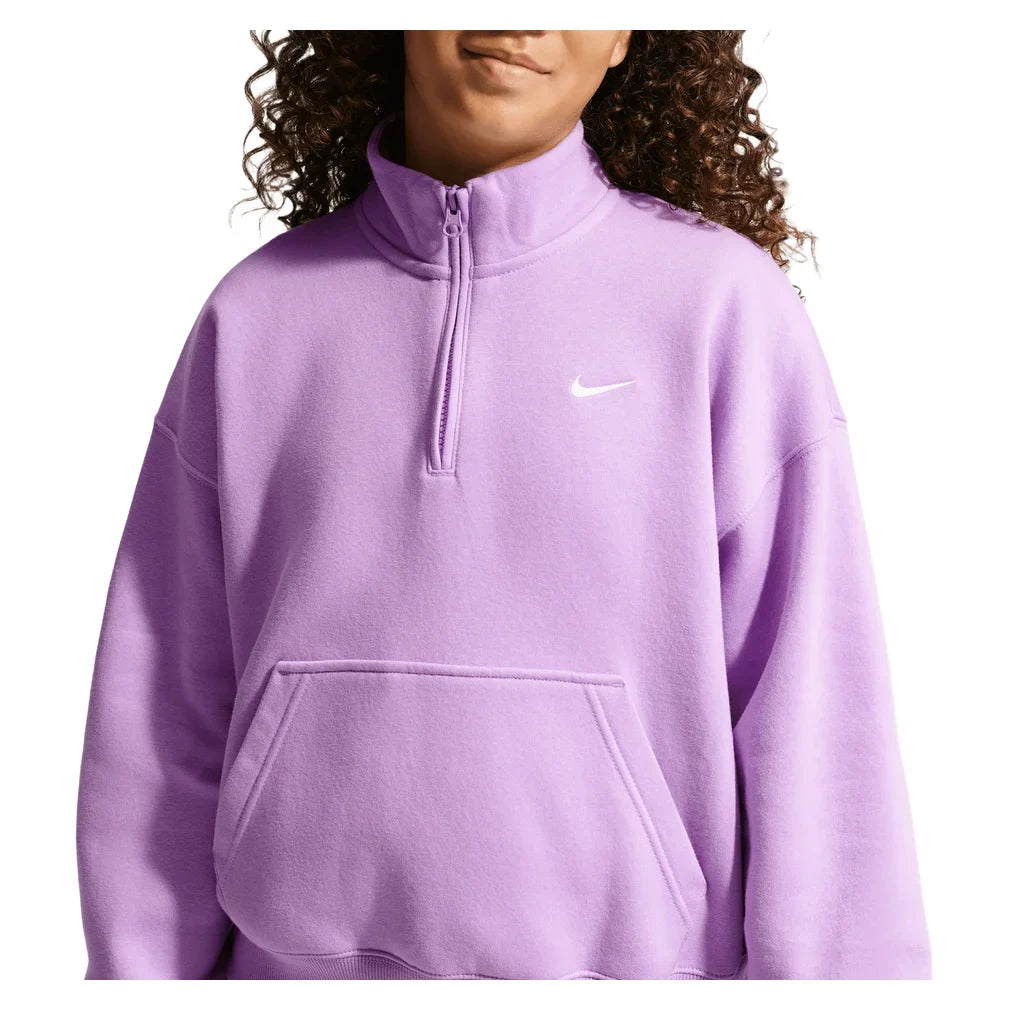 Girls' Sportswear Studio Fleece Oversized 1/4-Zip Top Violet Star and White, Nike, Violet Star/White, Tennis Express, IM4948-589H26-VIOLET-STAR-WHITE-1