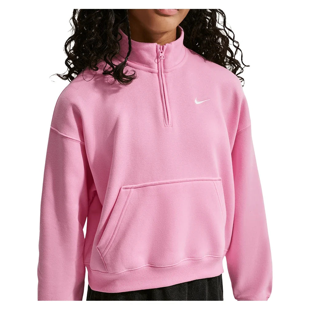 Girls' Sportswear Studio Fleece Oversized 1/4-Zip Top Black and White,Apparel,Nike,,,Tennis Express,IM4948-621_-2