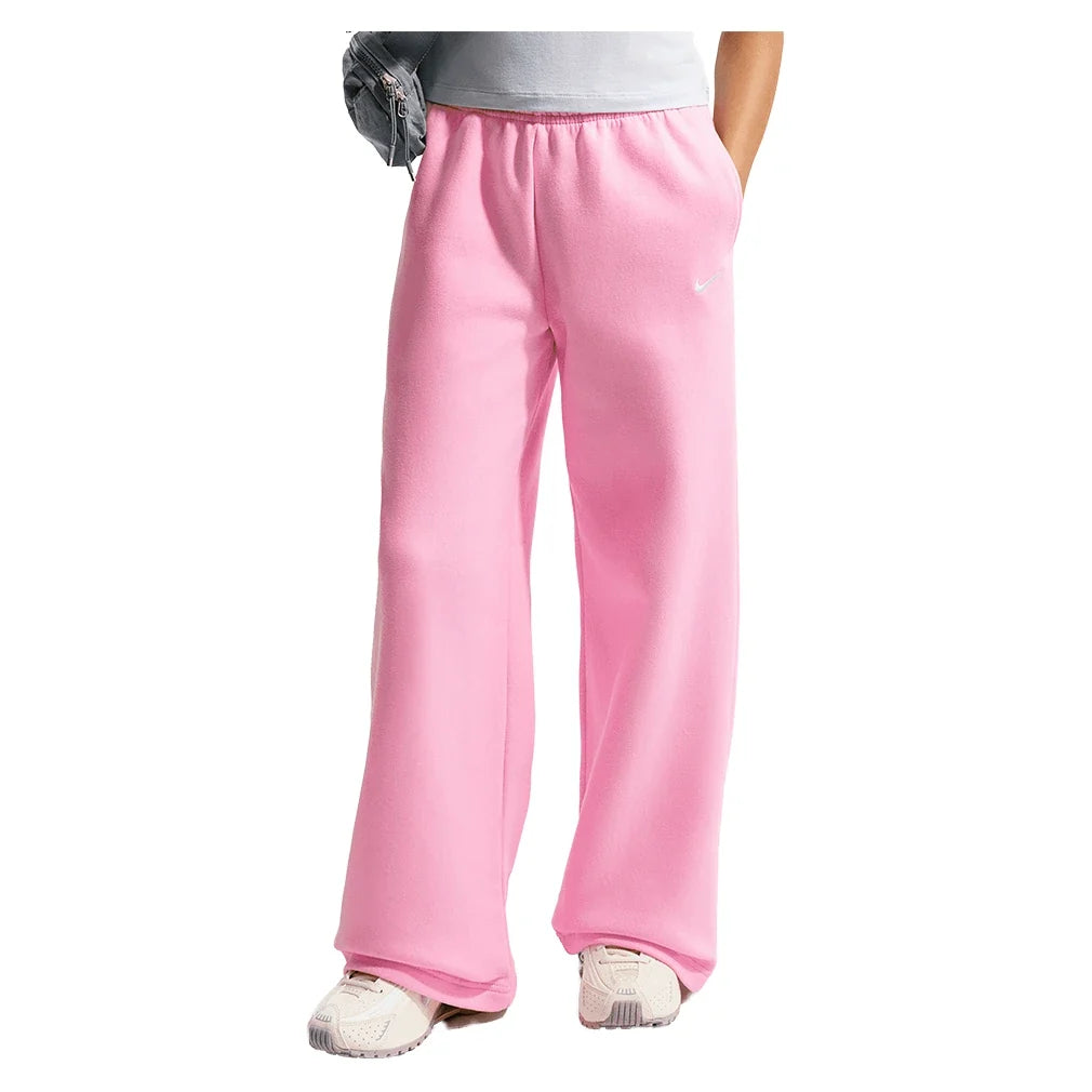Girls' Sportswear Studio Fleece Open-Hem Pants,Apparel,Nike,621 Pink Rise/White,XS,Tennis Express,IM4973-621