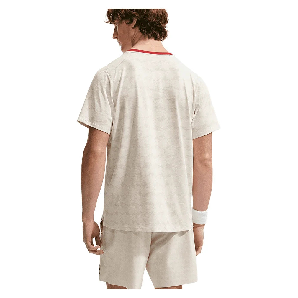 Men's Court Dri-FIT Advantage Print Tennis Top Light Bone and Tough Red,Apparel,Nike,,,Tennis Express,IM6084-072_1