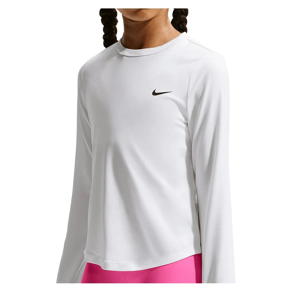 Girls' Dash Dri-FIT Long-Sleeve Training Top,Apparel,Nike,100 White/Black,XS,Tennis Express,IM6264-100-2