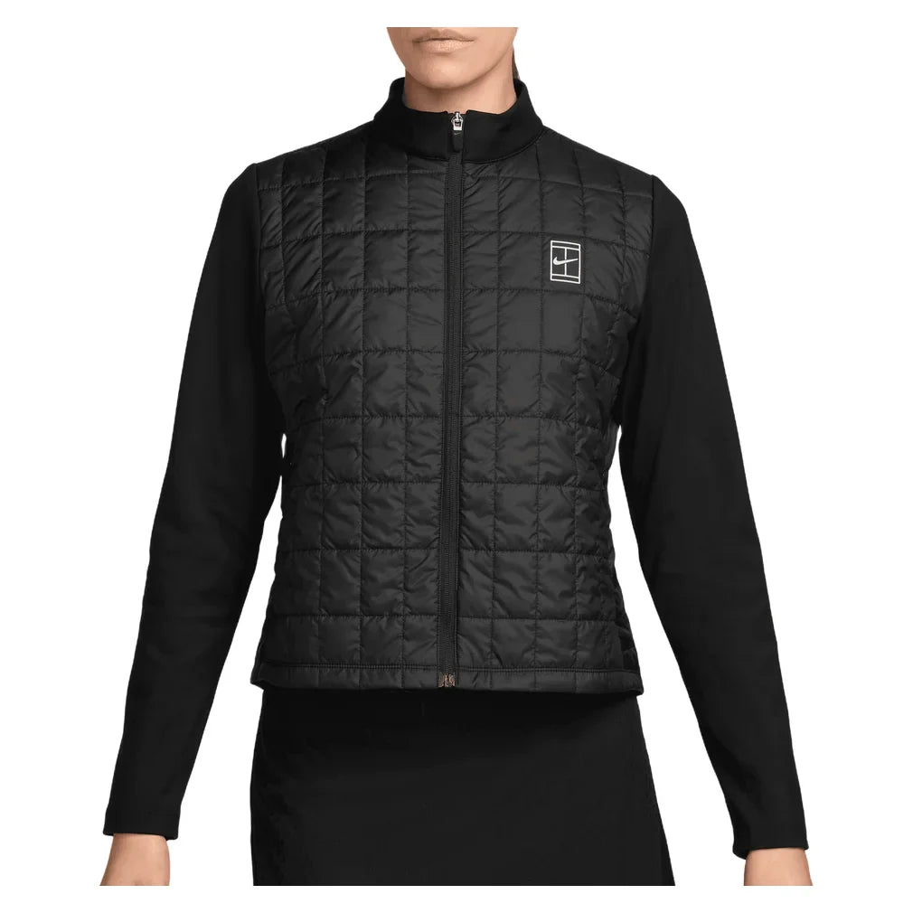 Women's Court Advantage Therma-FIT Midlayer Tennis Top Black and White, Nike, Black/White, Tennis Express, IM9438-010H26-BLACK-WHITE-1
