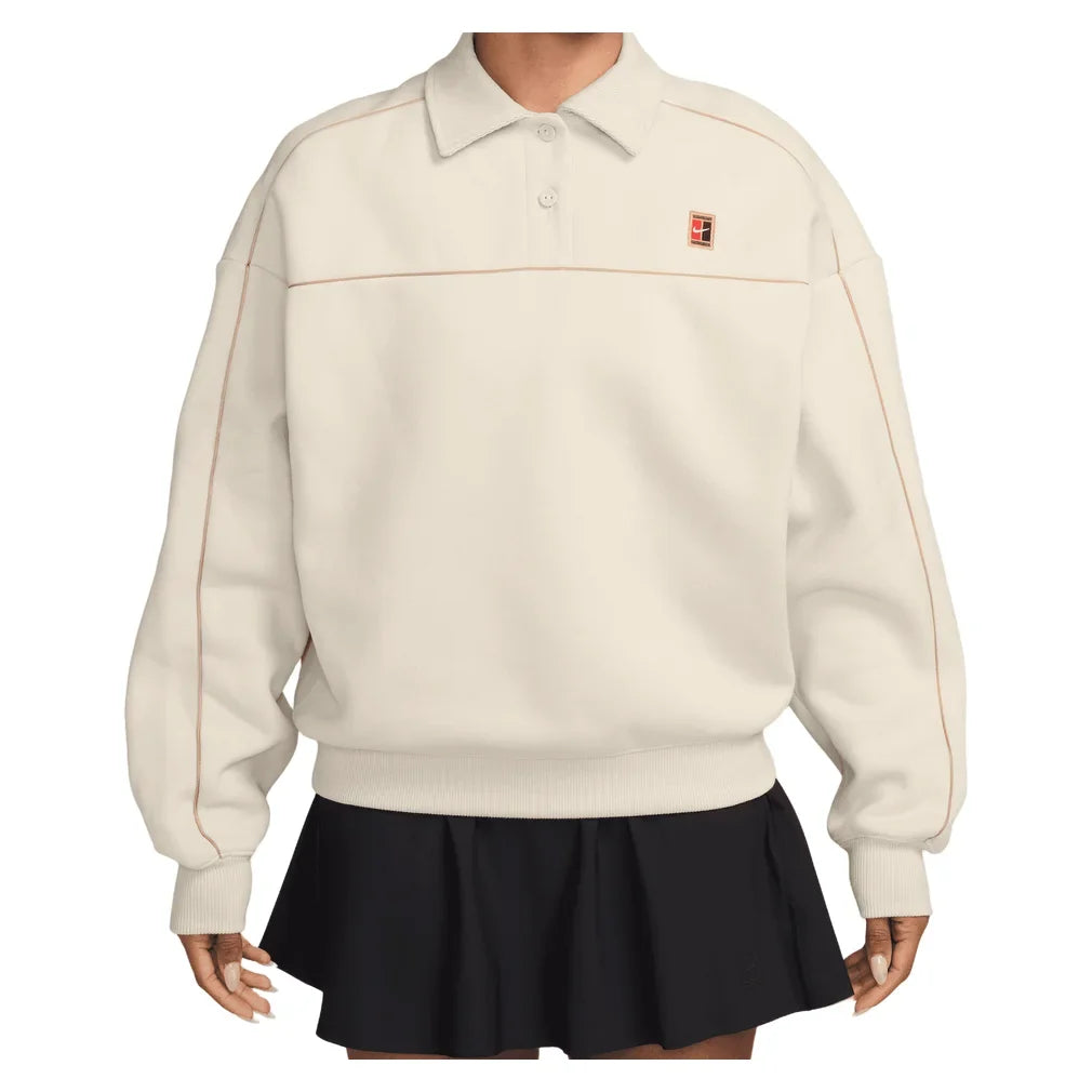 Women's Court Collection Long Sleeve Fleece Tennis Top, Nike, 104 Lt Orewood Brown, Tennis Express, IU3253-H26-104-LT-OREWOOD-BROWN-1