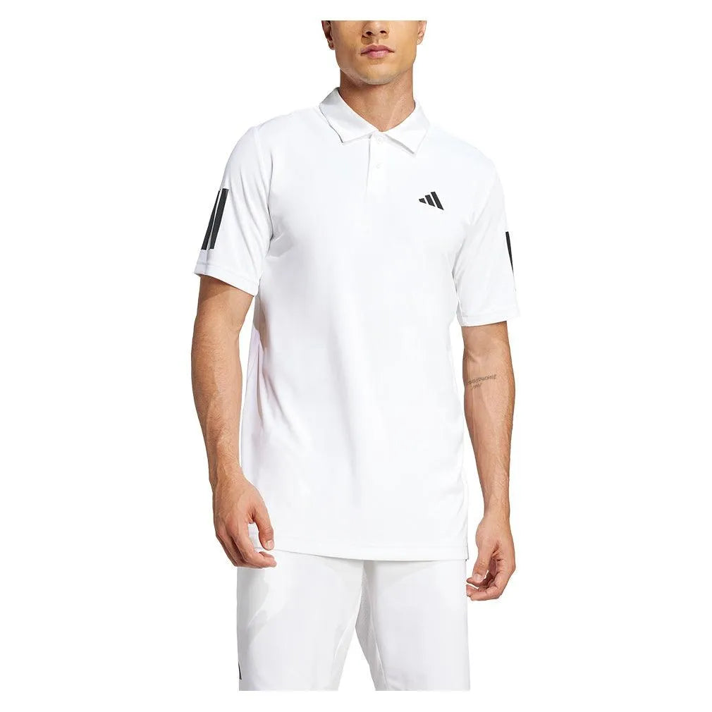 Men's Club 3 Stripe Tennis Polo White-Apparel-Adidas-JE0412-S25-3-Tennis Express