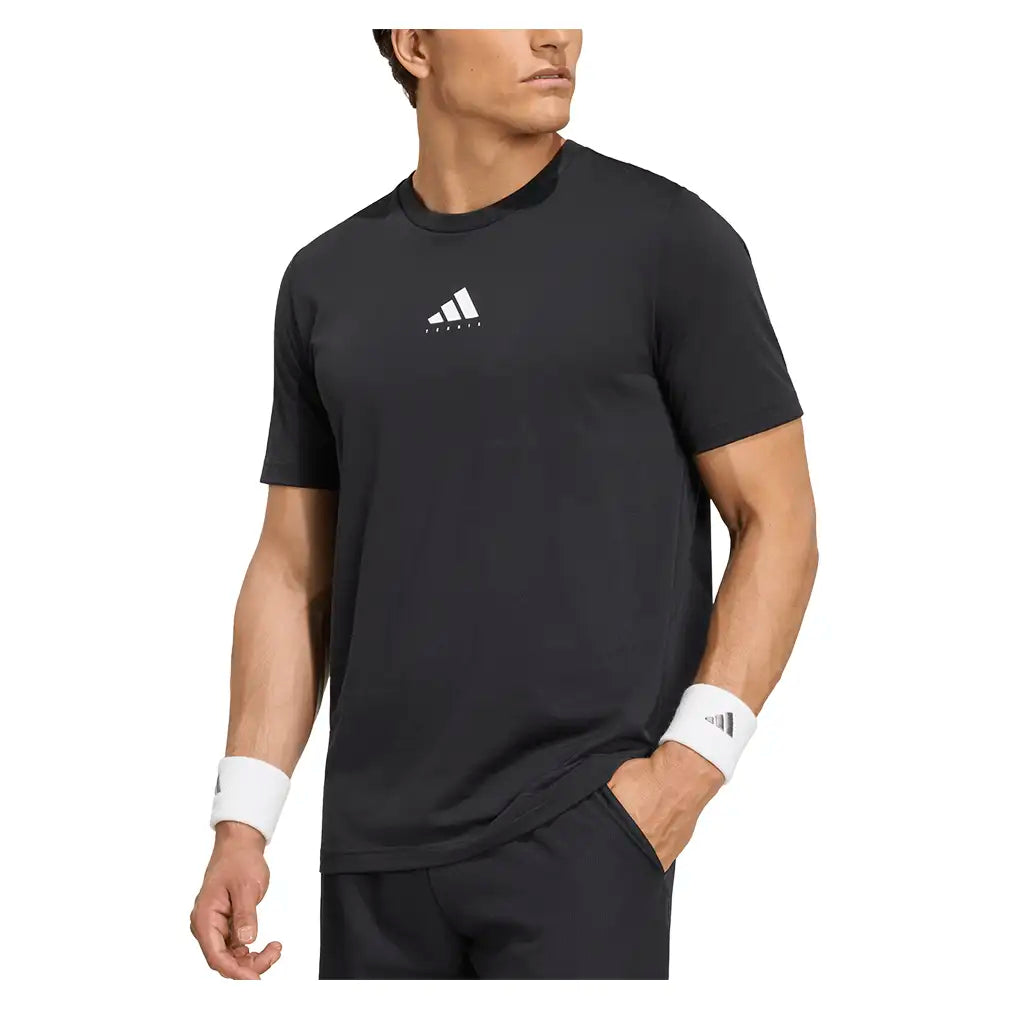 Men's Category Graphic Tennis Tee Black and White,Apparel,Adidas,,,Tennis Express,KR2332-3