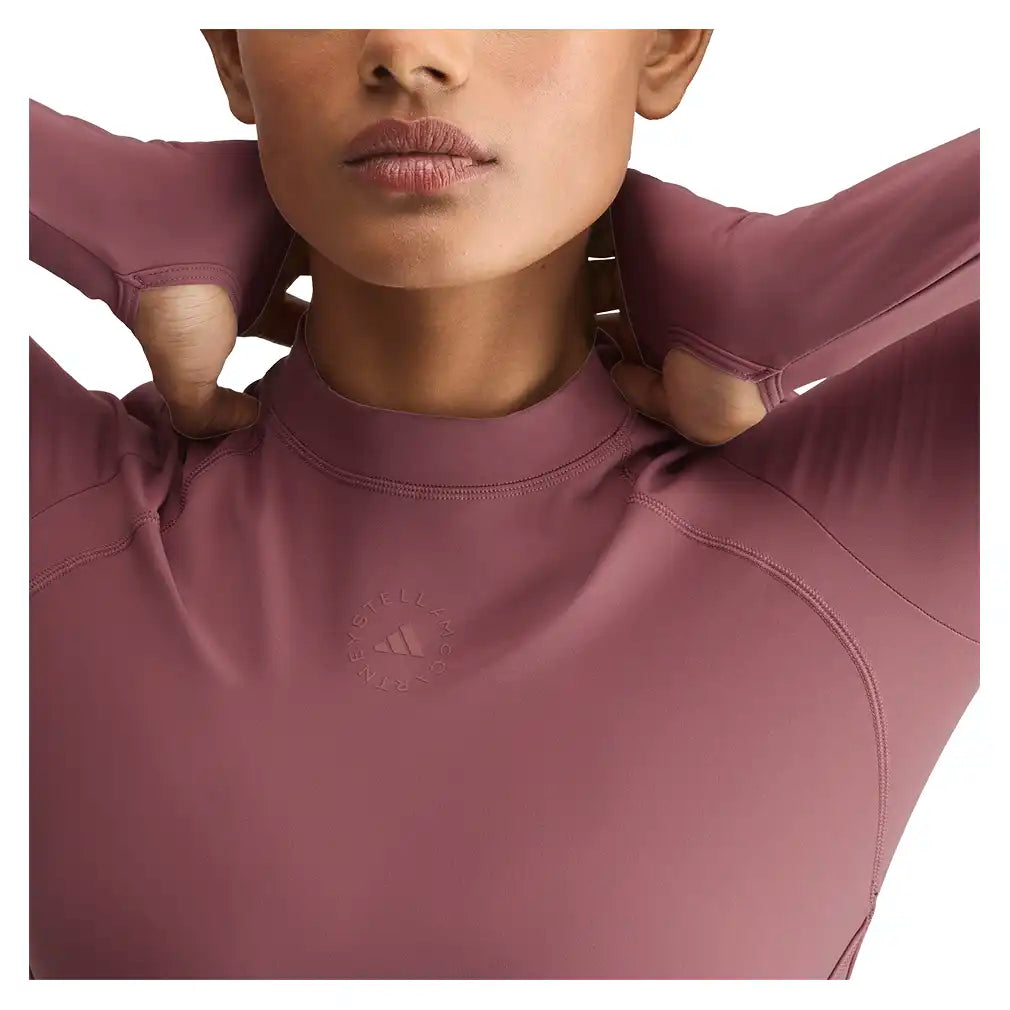 Women's Stella McCartney Longsleeve Crop Training Top Quiet Maroon,Apparel,Adidas,,,Tennis Express,KR3030-6