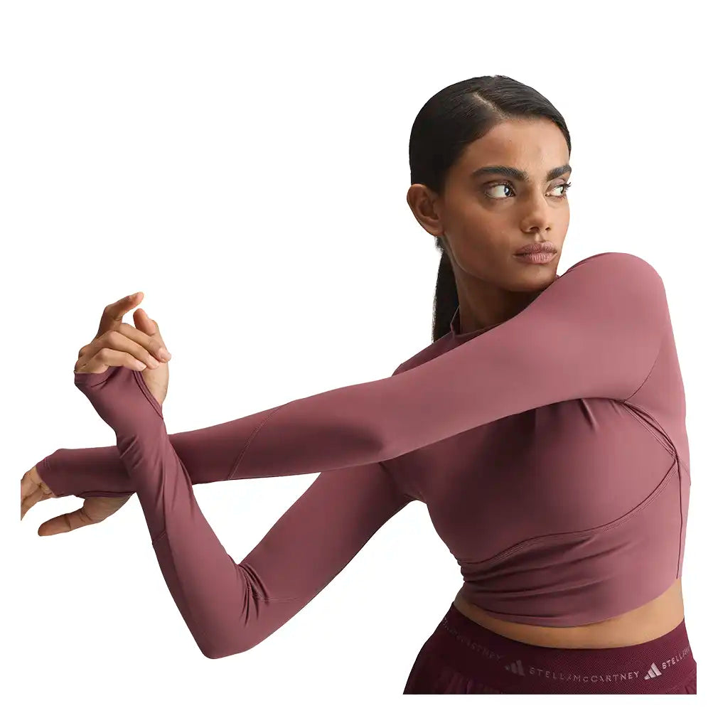 Women's Stella McCartney Longsleeve Crop Training Top Quiet Maroon,Apparel,Adidas,,,Tennis Express,KR3030-7