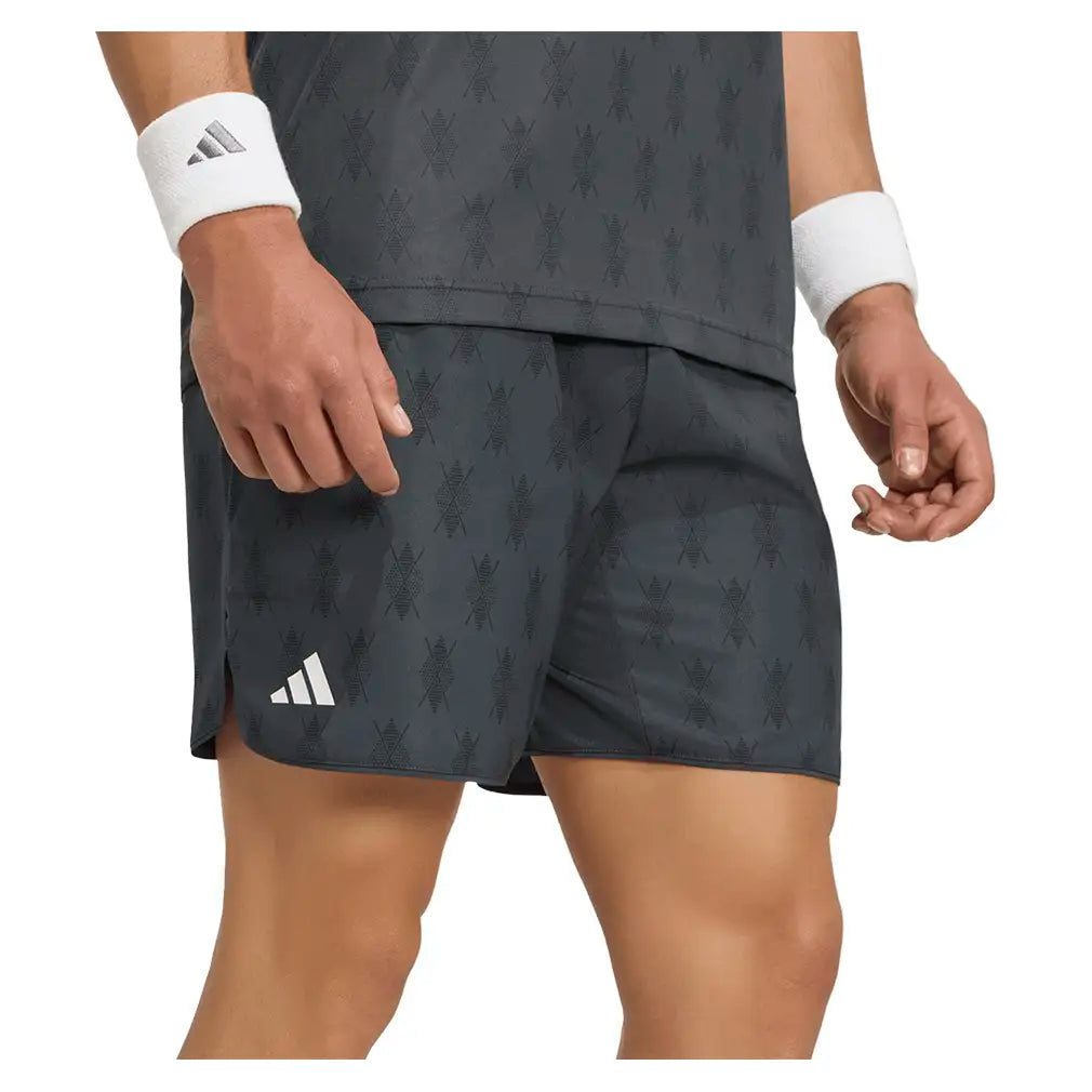 Men's Club Graphic 9 Inch Tennis Shorts Carbon and Black,Apparel,Adidas,,,Tennis Express,KS8270-3