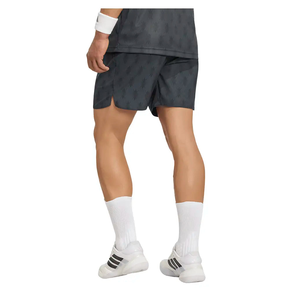 Men's Club Graphic 9 Inch Tennis Shorts Carbon and Black,Apparel,Adidas,,,Tennis Express,KS8270-4