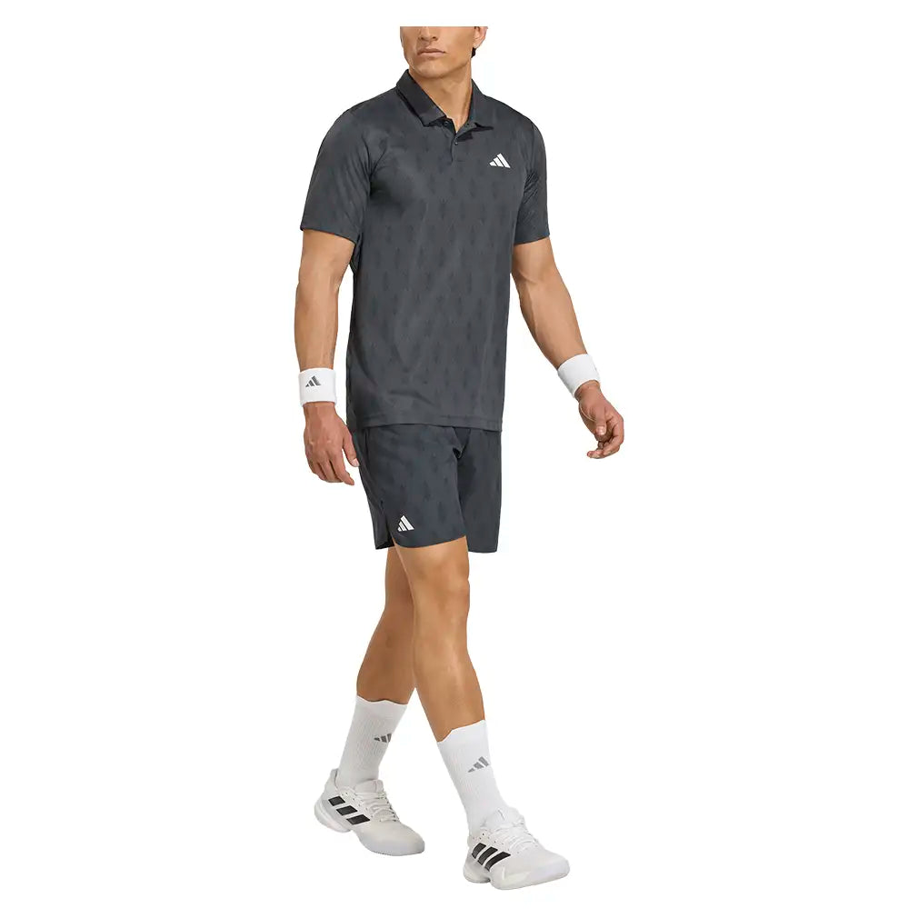 Men's Club Graphic 9 Inch Tennis Shorts Carbon and Black,Apparel,Adidas,,,Tennis Express,KS8270-5