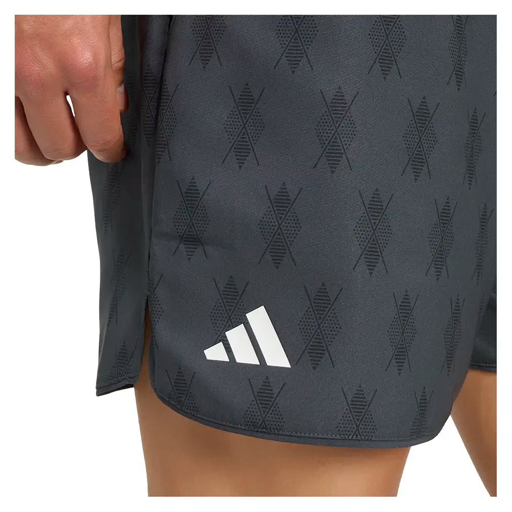 Men's Club Graphic 9 Inch Tennis Shorts Carbon and Black,Apparel,Adidas,,,Tennis Express,KS8270-7