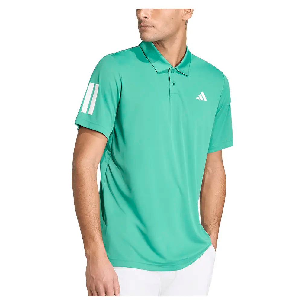 Men's Club 3 Stripe Tennis Polo Semi Court Green,Apparel,Adidas,,,Tennis Express,KS8303-3