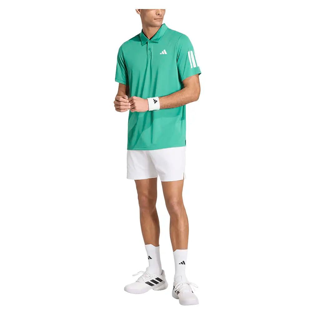 Men's Club 3 Stripe Tennis Polo Semi Court Green,Apparel,Adidas,,,Tennis Express,KS8303-5
