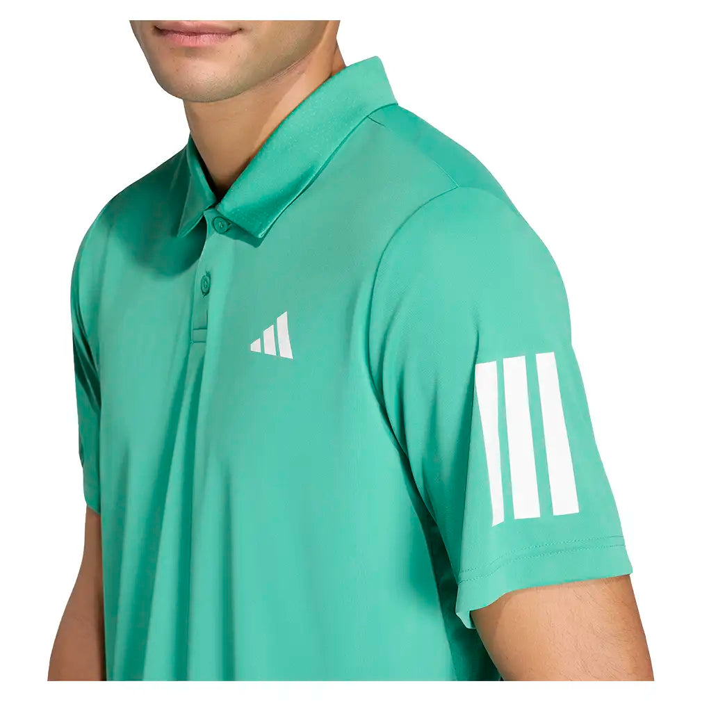 Men's Club 3 Stripe Tennis Polo Semi Court Green,Apparel,Adidas,,,Tennis Express,KS8303-6
