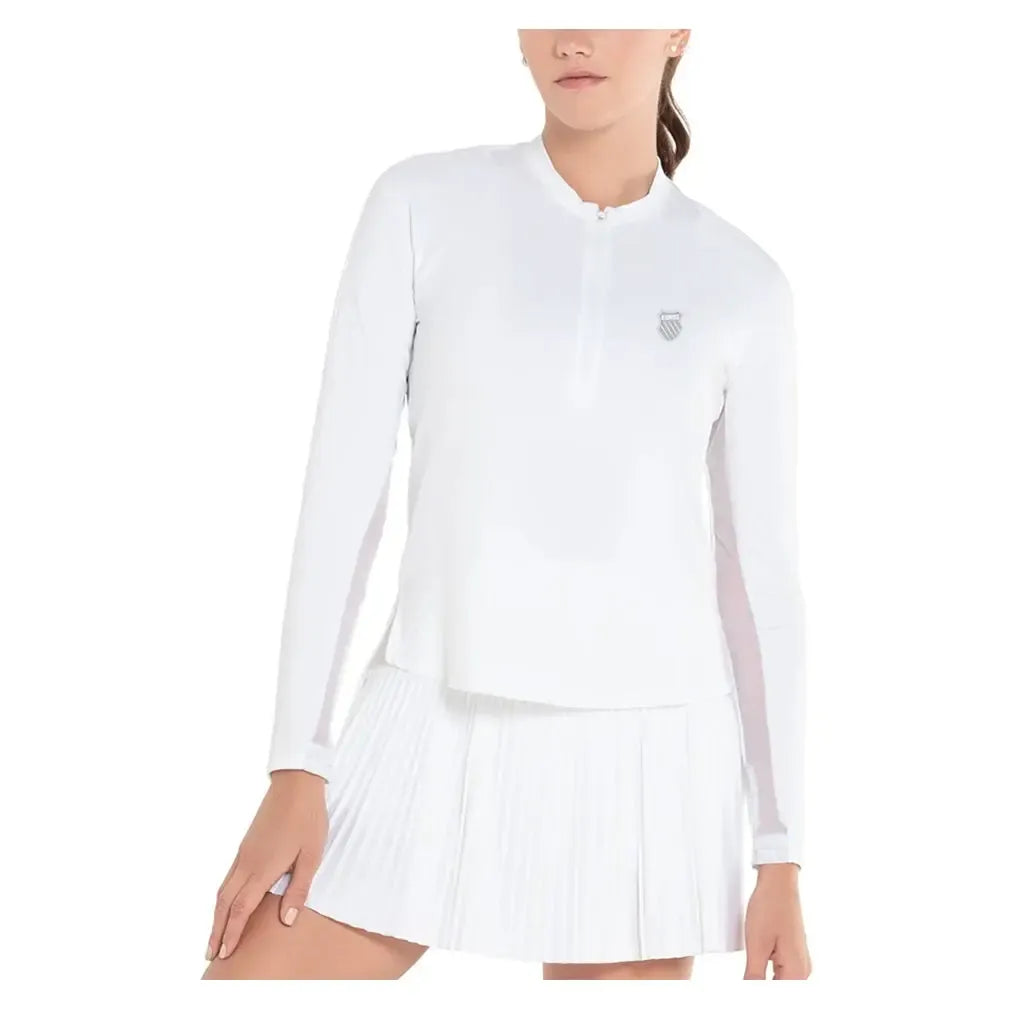 Women's Excel Zip Tennis Long Sleeve-Apparel-K-Swiss-KWT19-B-White-Tennis Express