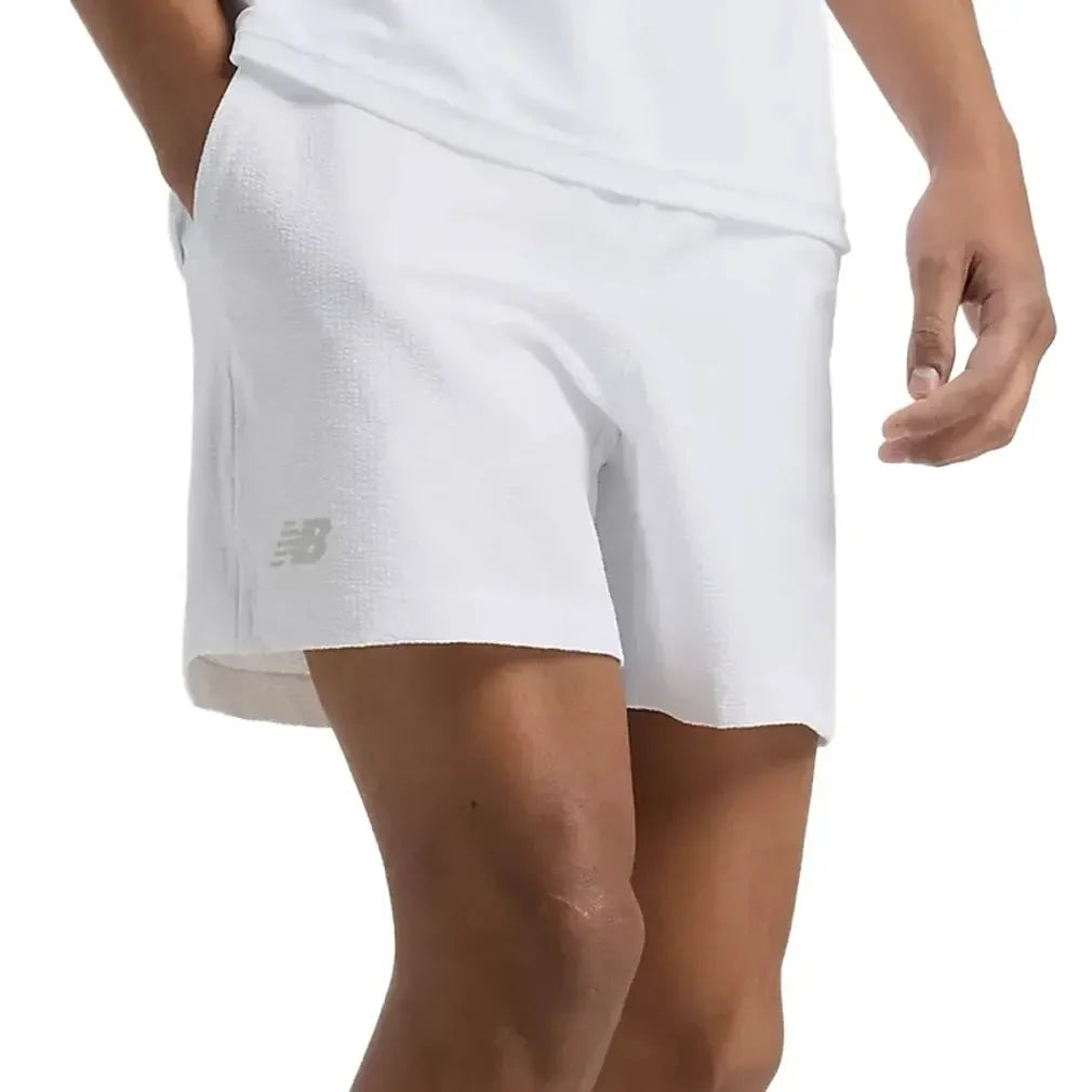 Men's Tournament Seersucker Tennis Short White-Apparel-New Balance-MS51402-WTU251-Tennis Express