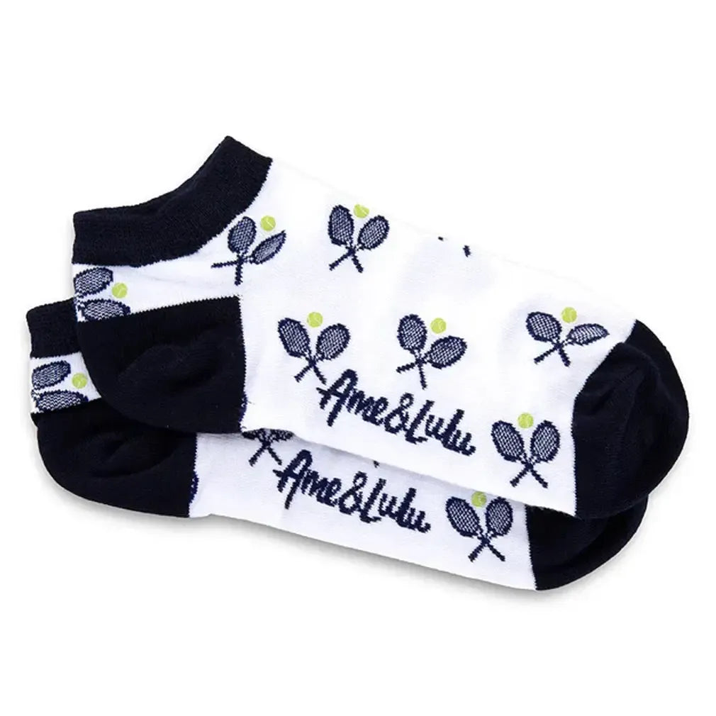 Women's Meet Your Match Tennis Socks-Socks-Ame and Lulu-MYMS-T-S25-ClassicRacquetsWhite-Tennis Express