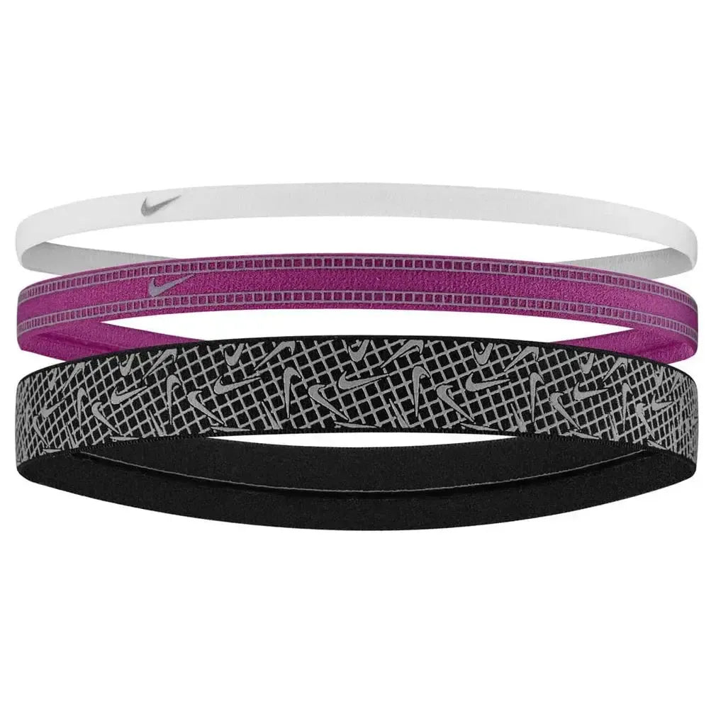 Unisex Mixed Width Reflective Graphic Headbands 3 Pack White and Hot Fuchsia-Accessories-Nike-N1012169-158H24-Tennis Express