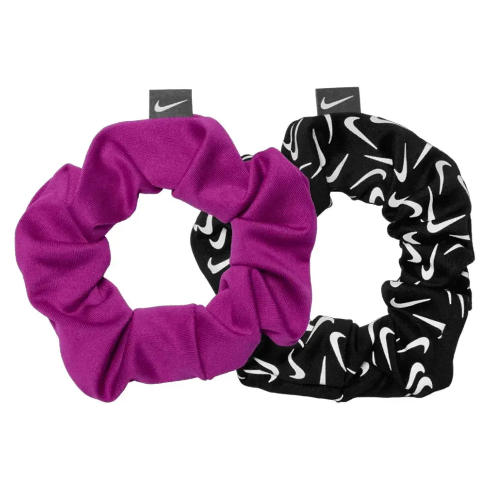 Unisex Gathered Reflective Graphic Hair Ties 2 Pack Hot Fuchsia and Black-Accessories-Nike-N1012170-513H24-1-Tennis Express