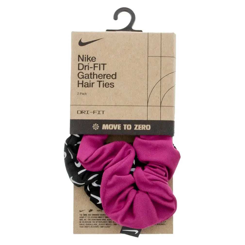 Unisex Gathered Reflective Graphic Hair Ties 2 Pack Hot Fuchsia and Black-Accessories-Nike-N1012170-513H2401copy-Tennis Express