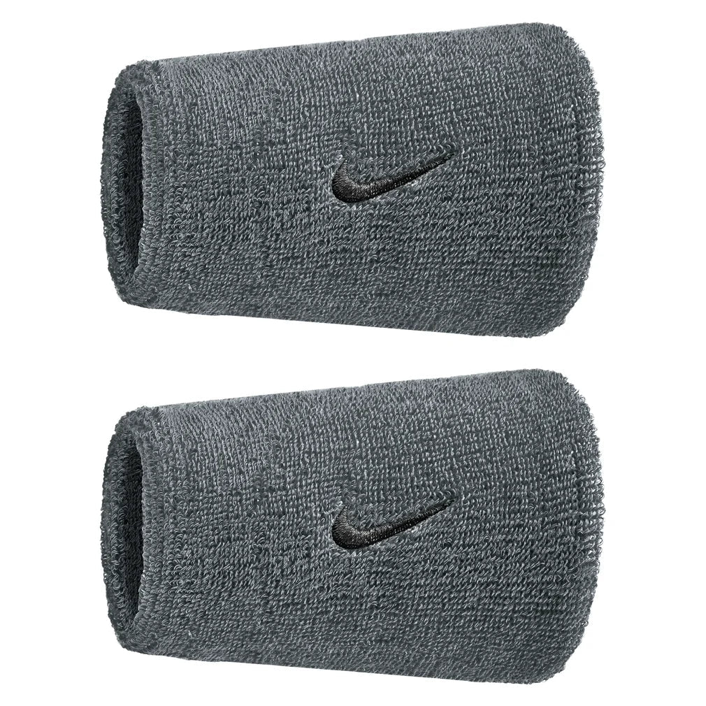 Swoosh Classic Doublewide Wristbands 2 Pack, Nike, 005 Cool Grey/Black, Tennis Express, N1012406-BF26-005-COOL-GREY-BLACK-1