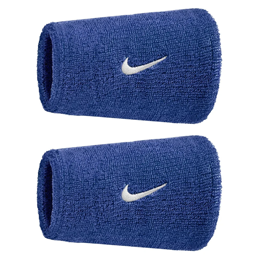 Swoosh Classic Doublewide Wristbands 2 Pack, Nike, 400 Game Royal/White, Tennis Express, N1012406-BF26-400-GAME-ROYAL-WHITE-1