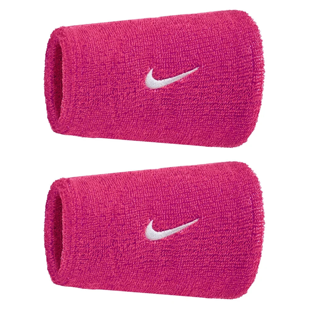 Swoosh Classic Doublewide Wristbands 2 Pack, Nike, 639 Vivid Pink/White, Tennis Express, N1012406-BF26-639-VIVID-PINK-WHITE-1