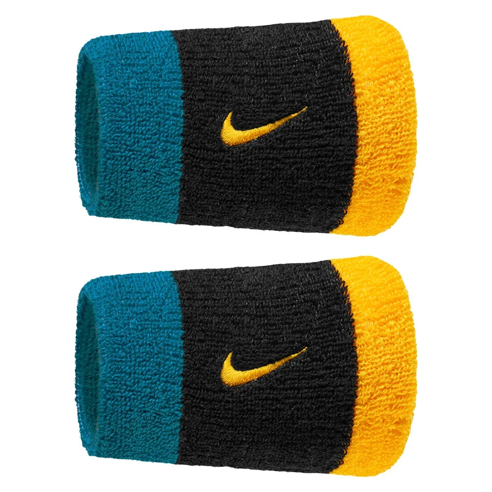 Swoosh Classic Doublewide Wristbands 2 Pack, Nike, 047 Black/Green Abyss, Tennis Express, N1012406-F26-047-BLACK-GREEN-ABYSS-1